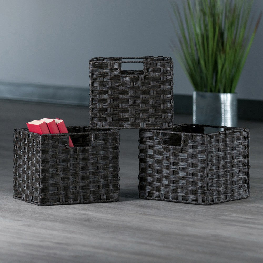 Melanie 3-Pc Foldable Woven Fiber Basket Set Chocolate
