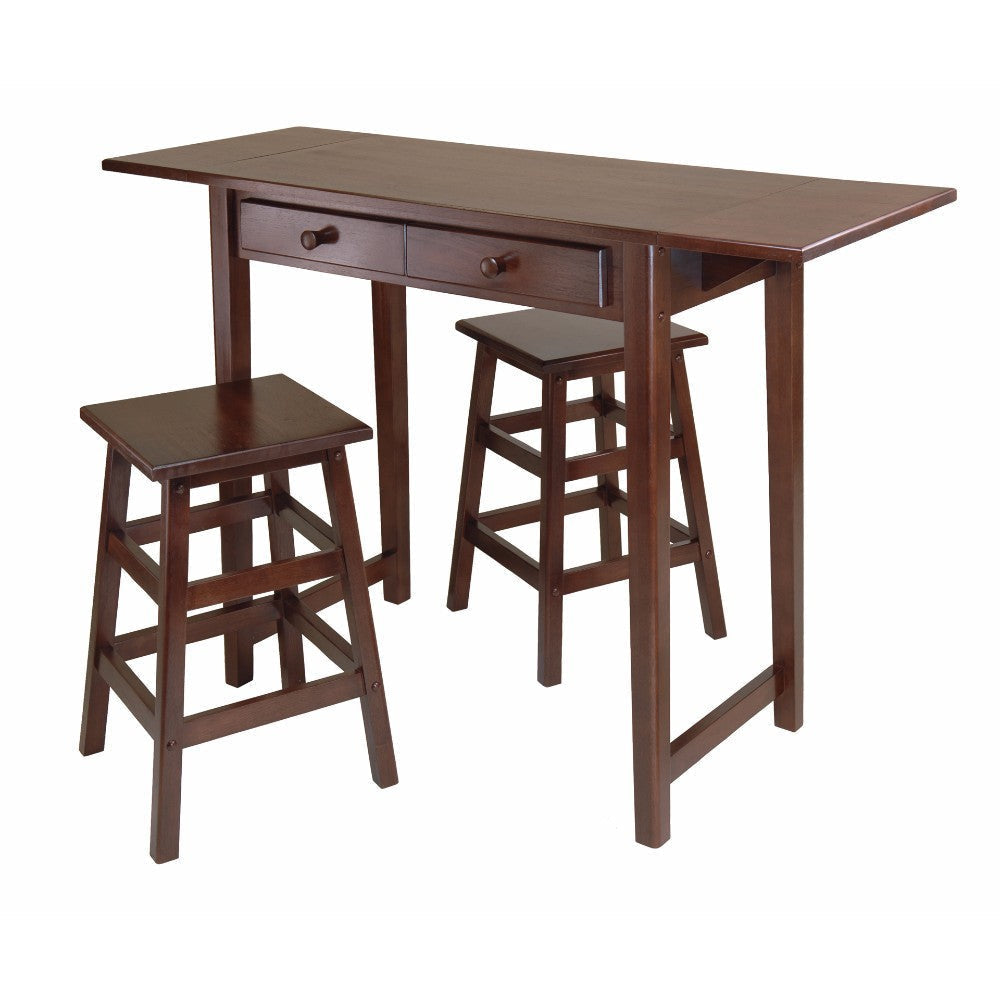 Mercer 3-Pc Drop Leaf Island with Square Seat Counter Stools Cappuccino WIN-40338