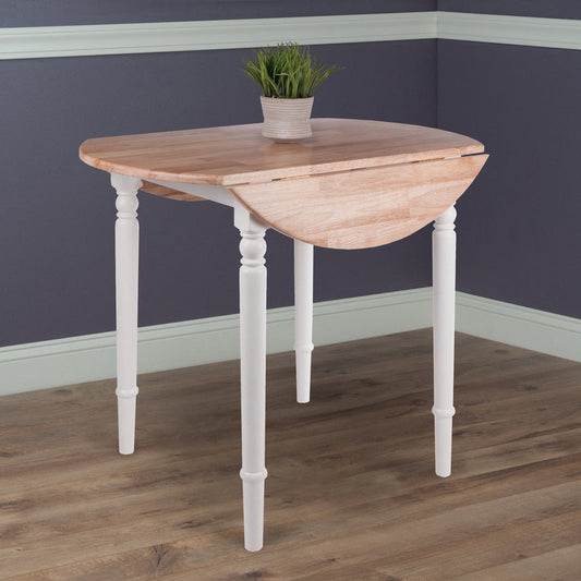 Sorella Round Double Drop Leaf Dining Table, Natural and White
