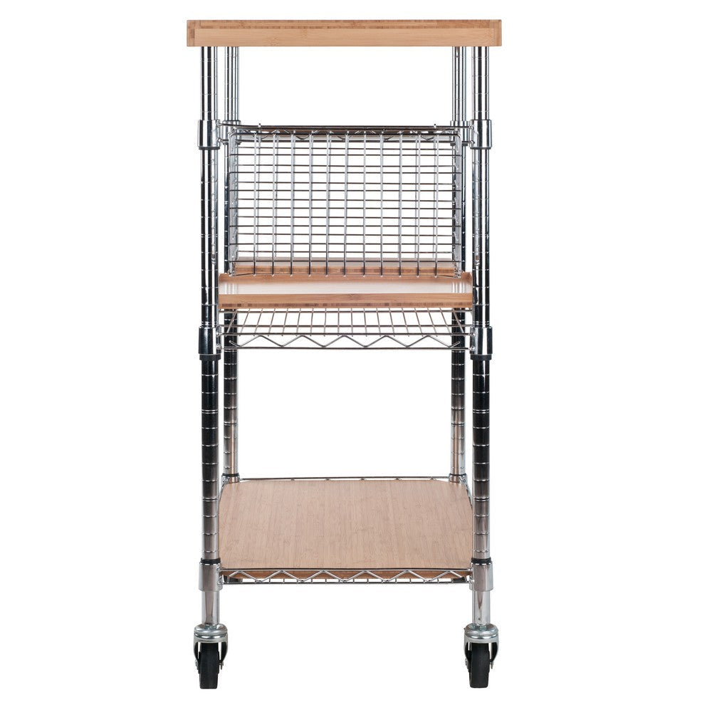 Madera Utility Kitchen Cart Bamboo and Chrome WIN-83336