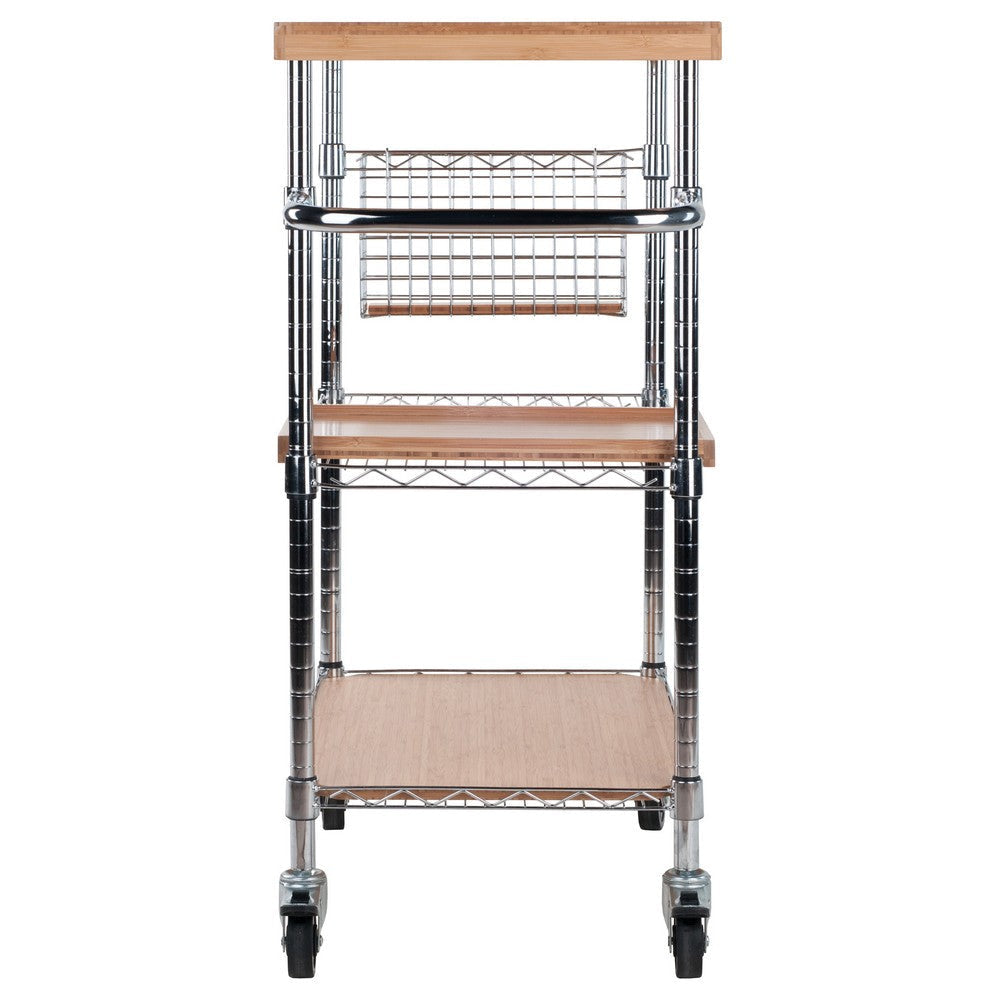 Madera Utility Kitchen Cart Bamboo and Chrome WIN-83336