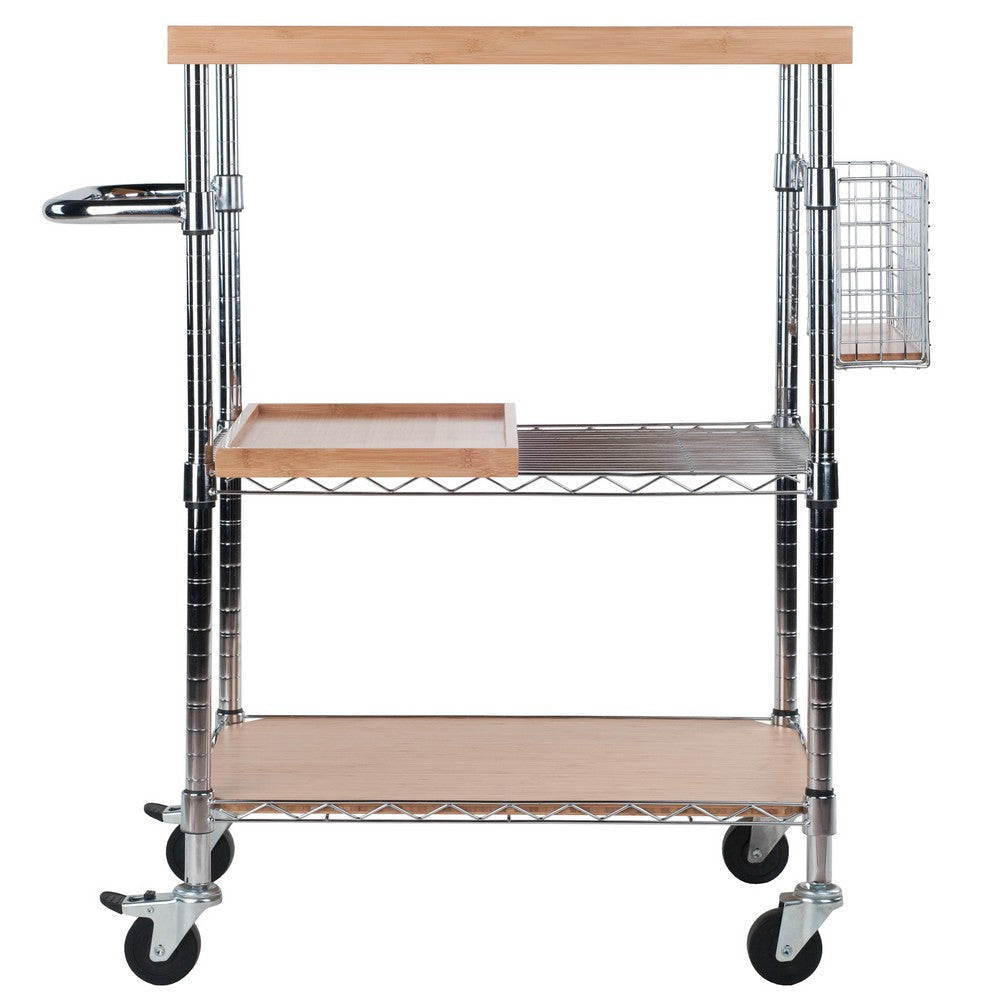Madera Utility Kitchen Cart Bamboo and Chrome WIN-83336