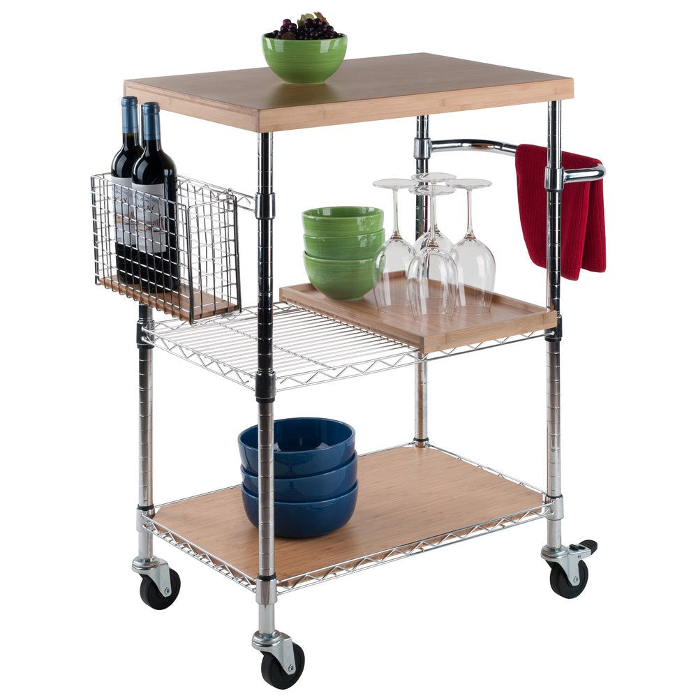 Madera Utility Kitchen Cart Bamboo and Chrome WIN-83336