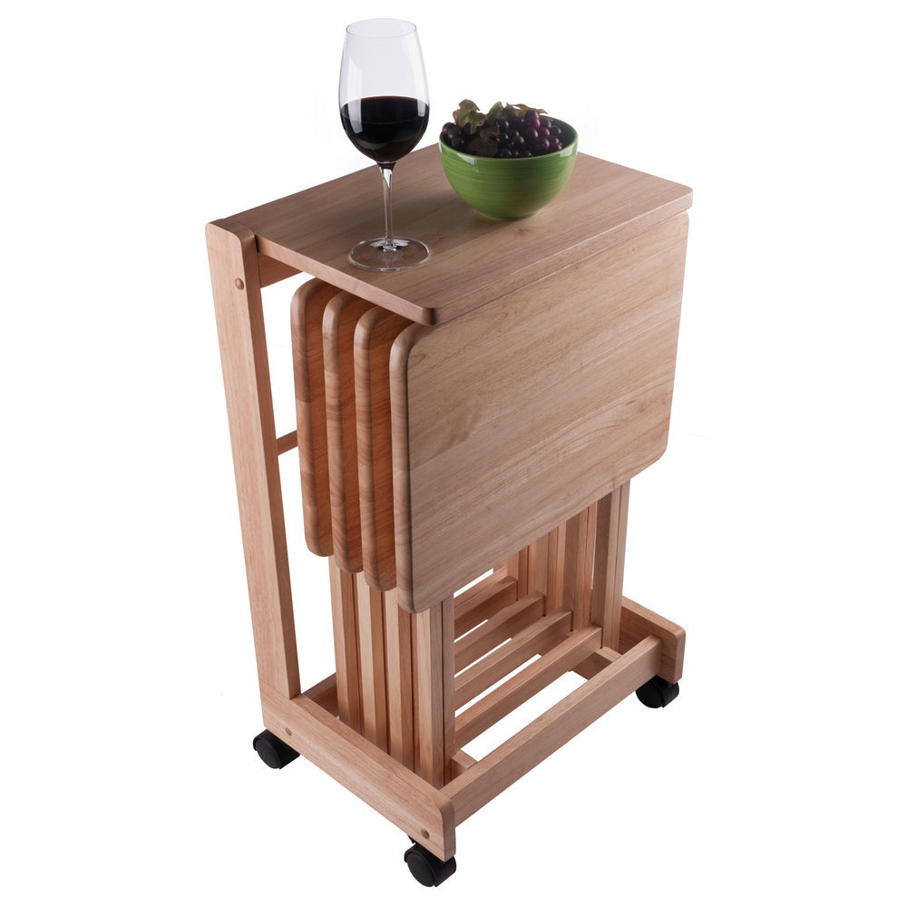 Brienda 5-Pc Snack Table Set Flip Top Natural WIN-83520