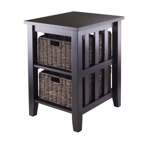 Morris Accent Table with 2 Foldable Corn Husk Baskets, Espresso and Chocolate