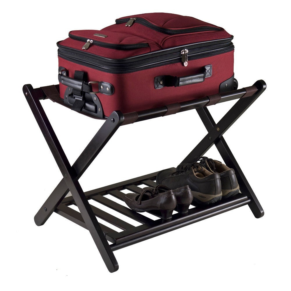 Reese Luggage Rack with Shelf Espresso WIN-92436