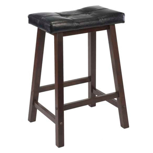 Mona Cushion Saddle Seat Counter Stool, Black and Walnut