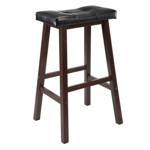 Mona Cushion Saddle Seat Bar Stool, Black and Walnut