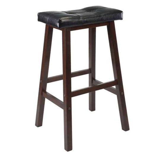 Mona Cushion Saddle Seat Bar Stool, Black and Walnut