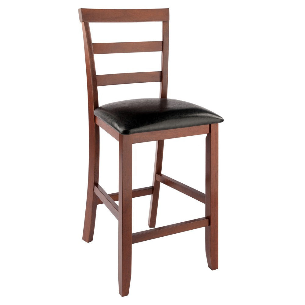 Simone 2-Pc Cushion Ladder-back Counter Stool Set Black and Walnut WIN-94074