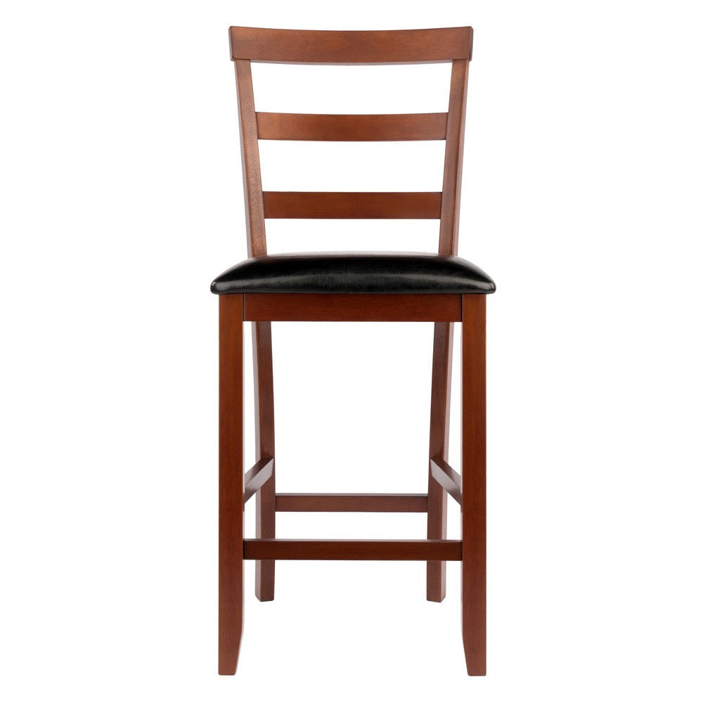 Simone 2-Pc Cushion Ladder-back Counter Stool Set Black and Walnut WIN-94074