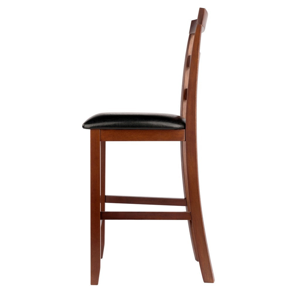 Simone 2-Pc Cushion Ladder-back Counter Stool Set Black and Walnut WIN-94074