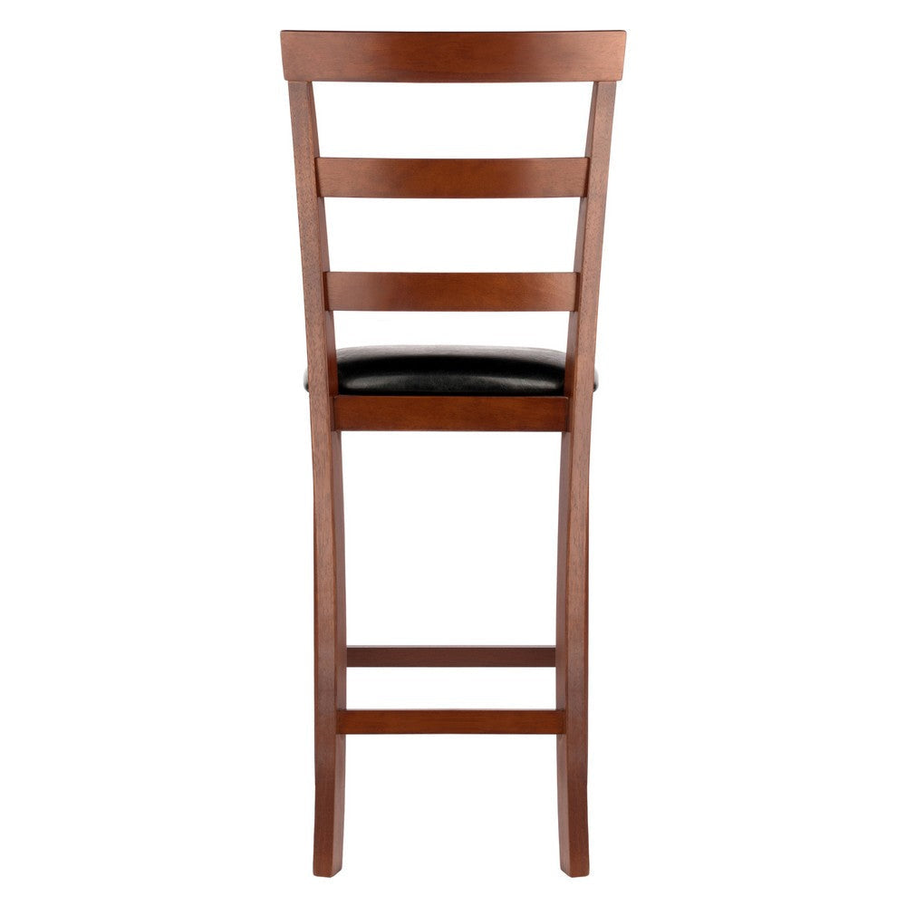 Simone 2-Pc Cushion Ladder-back Counter Stool Set Black and Walnut WIN-94074