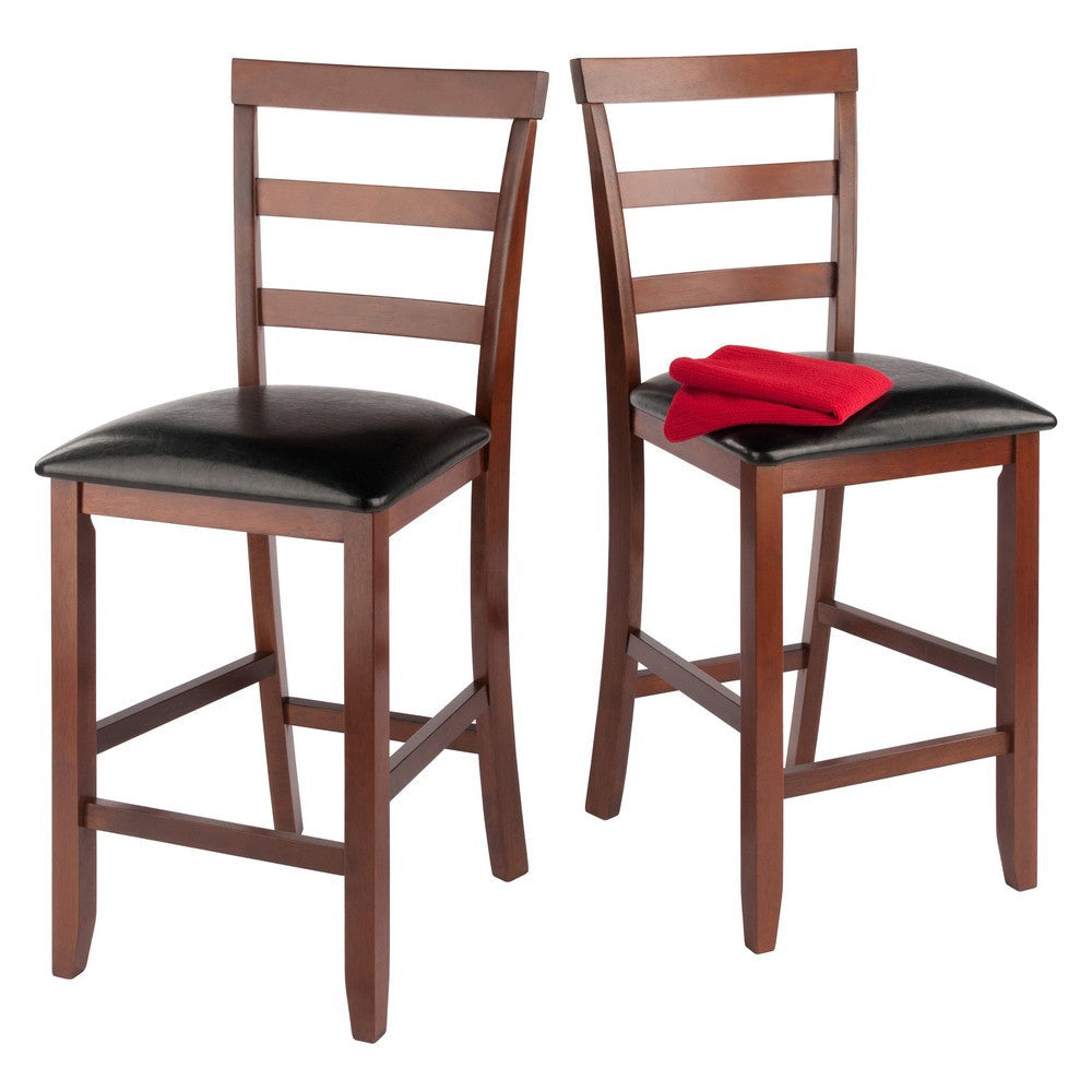 Simone 2-Pc Cushion Ladder-back Counter Stool Set Black and Walnut WIN-94074