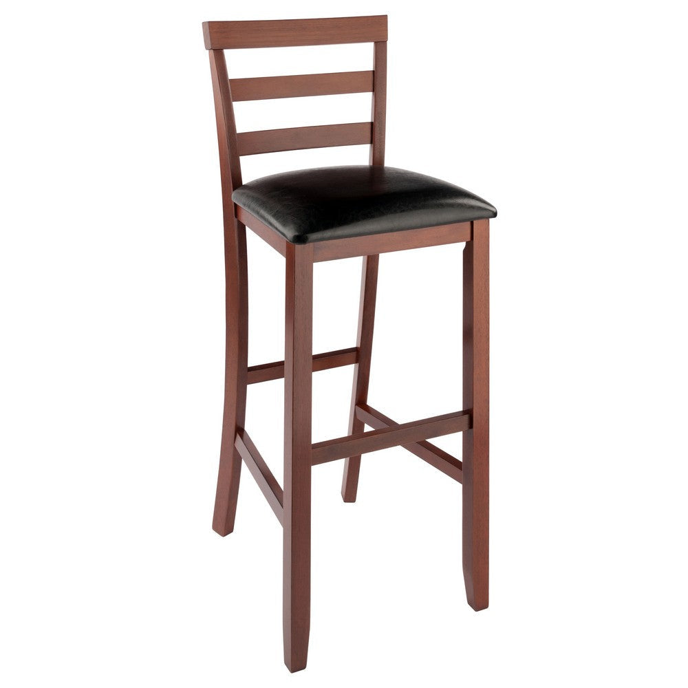Simone 2-Pc Cushion Ladder-back Bar Stool Set Black and Walnut WIN-94079