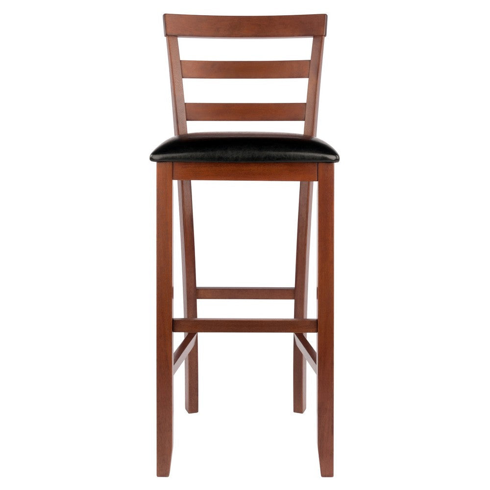 Simone 2-Pc Cushion Ladder-back Bar Stool Set Black and Walnut WIN-94079