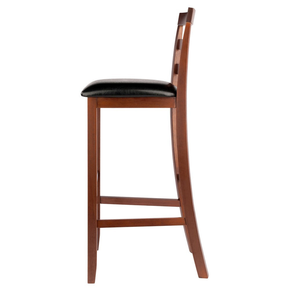 Simone 2-Pc Cushion Ladder-back Bar Stool Set Black and Walnut WIN-94079