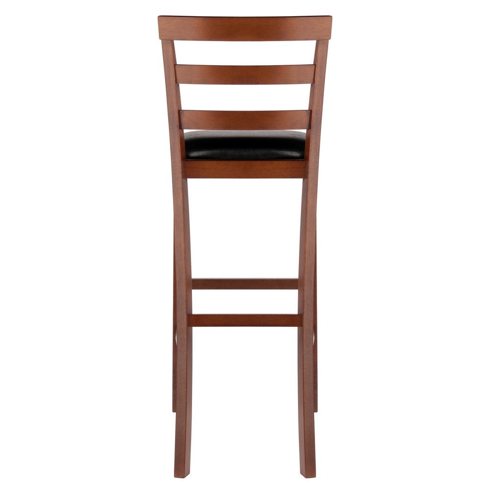 Simone 2-Pc Cushion Ladder-back Bar Stool Set Black and Walnut WIN-94079