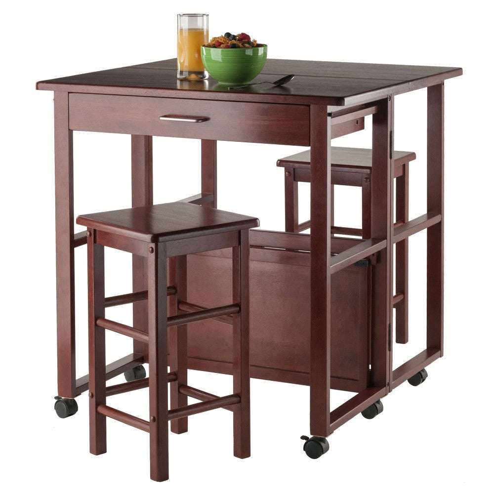 Fremont 3-Pc Space Saver with Tuck-away Stools Walnut WIN-94331