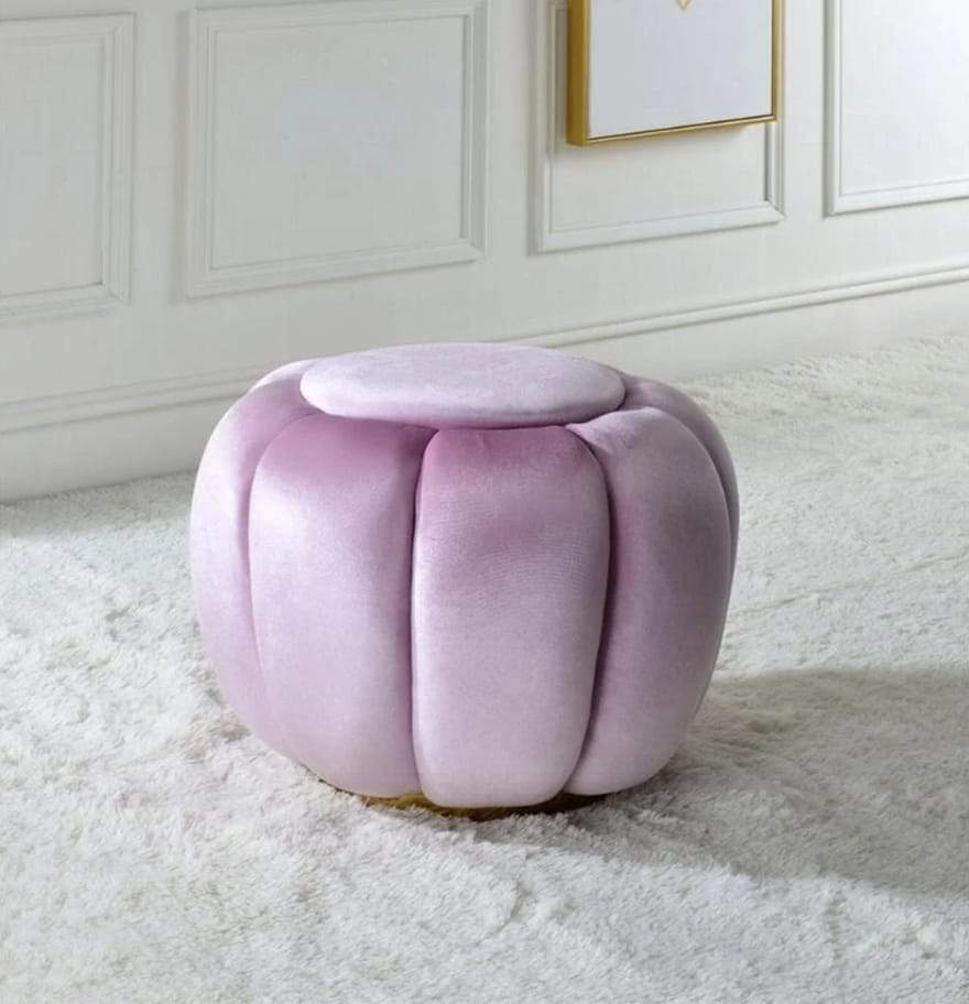 Tufted Round Ottoman with Metal Base