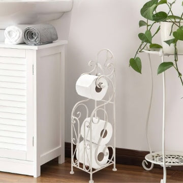 Classic Free standing Metal Toilet Paper Holder, Off White-Benzara BATH,TOILET PARTS & ACCESSORIES The Urban Port 