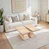 34 Inch Coffee Table, Handcrafted 2 Piece Split Design with Hourglass Base, White Washed Natural Mango Wood The Urban Port