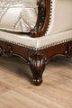 Vera Loveseat, Tufted Beige, Rolled Arms, Cherry Brown Solid Wood, 70 Inch By Casagear Home