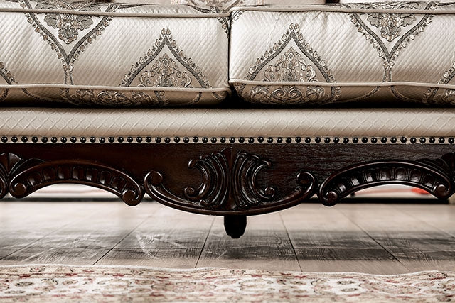 Vera Loveseat, Tufted Beige, Rolled Arms, Cherry Brown Solid Wood, 70 Inch By Casagear Home