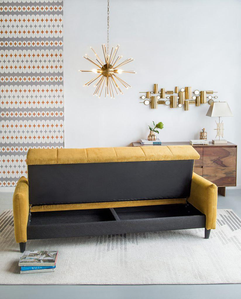 Convertible Sofa Bed | 79’’ | Tufted Cushions | Yellow BM285049