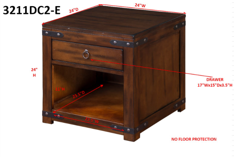 Odel Side End Table Drawer Dark Brown Mahogany Wood Metal 24’’ Top BM325504