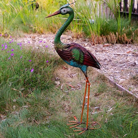 Metal Crane Stake Statue