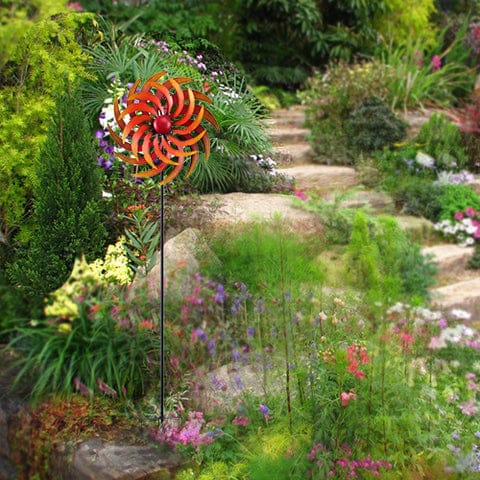 Metal Windmill Garden Stake with Fiery Pattern