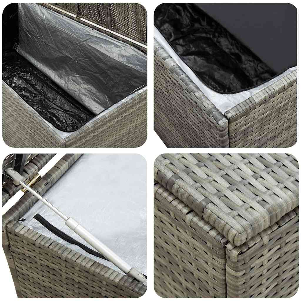 Outdoor Storage Box with Gas Lift 71 Inch Rectangular Gray Rattan BM325921
