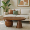 Leeds Coffee Table | 38" Handmade Walnut Brown Mango Wood Oval Top | Round Ball and Cone Base By The Urban Port