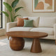 Leeds Coffee Table | 38" Handmade Walnut Brown Mango Wood Oval Top | Round Ball and Cone Base By The Urban Port