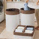5 Piece Laundry Basket and Tray Set, Round Folding Brown Bamboo, White By Casagear Home