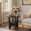 Sara Round Side End Table, 20 Inch Solid Mango Wood Top in Matte Black with Curved legs By The Urban Port