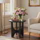 Sara Round Side End Table, 20 Inch Solid Mango Wood Top in Matte Black with Curved legs By The Urban Port