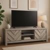 Velz TV Media Stand Console | 2 Chevron Doors | Open Shelves | Beige