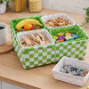 5 Piece Basket and Trays, Hand Woven, Checkered Pattern, Green and White By Casagear Home
