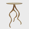 24 Inch Accent Side Table, Antler Base Design, Ribbed Top, Aluminium, Gold By Casagear Home
