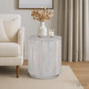 Febe Side End Accent Table, 20 Inch Round Top, Cylindrical Plinth Base, Oak White Mango Wood By The Urban Port