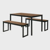 3 Piece Dining Table Set, 2 Benches, Brown Wood Grain Top, Black Metal By Casagear Home