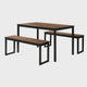 3 Piece Dining Table Set, 2 Benches, Brown Wood Grain Top, Black Metal By Casagear Home