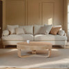 Milan Coffee Table, 32 Inch Round Top, Mango Wood with Sandblasted Natural Brown, Open Sled Base By The Urban Port