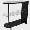 Zaina 42 Inch Modern Bar Table, 3 Shelves, Tempered Glass, Black, Chrome By Casagear Home