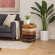 Zyra 18 Inch Side End Table, Sculptural Stacked Design, Mango and Acacia Wood Artisanship, Brown  By The Urban Port
