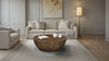 Arthur Coffee Table | 35.5" Round Top | Drum Shaped Sandblasted Walnut Brown Mango Wood By The Urban Port