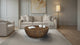 Arthur Coffee Table | 35.5" Round Top | Drum Shaped Sandblasted Walnut Brown Mango Wood By The Urban Port