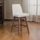 Lara Barstool Chair | 30" | Soft Beige Polyester | Brown Wood Legs